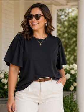 Universal Standard Short Sleeve Blouse Black‎ Size Small